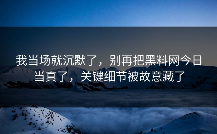 我当场就沉默了，别再把黑料网今日当真了，关键细节被故意藏了