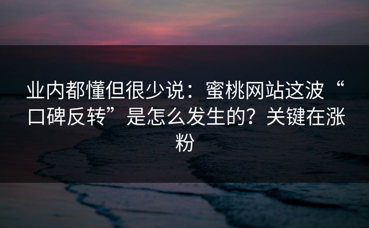 业内都懂但很少说：蜜桃网站这波“口碑反转”是怎么发生的？关键在涨粉